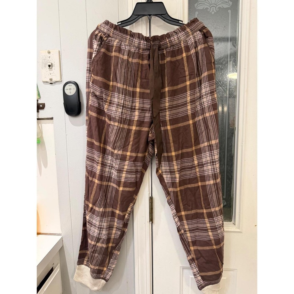 Aerie Plaid Pajama Jogger Pants Set of 2 Brown Blue L NWT - Picture 5 of 8